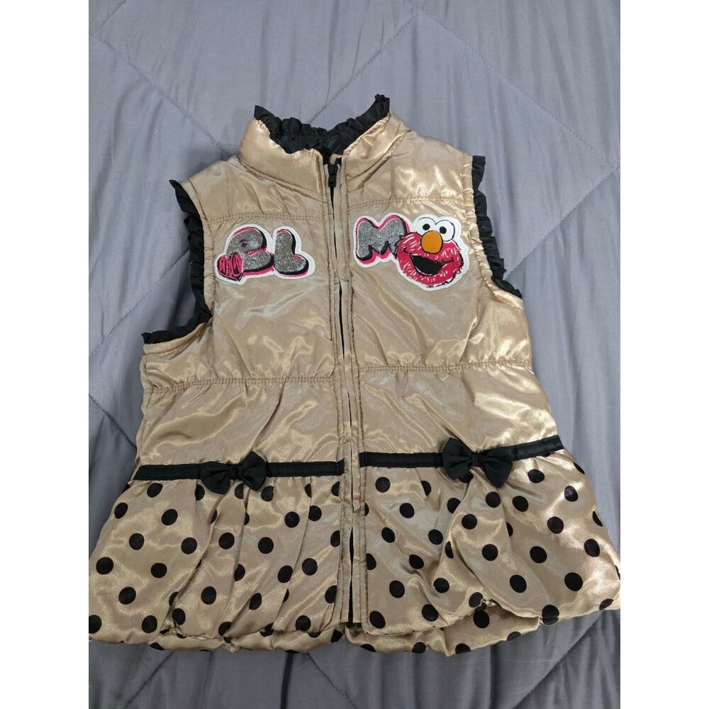 Vintage Elmo Gold Puffer Vest Girls size 4T Zip Up